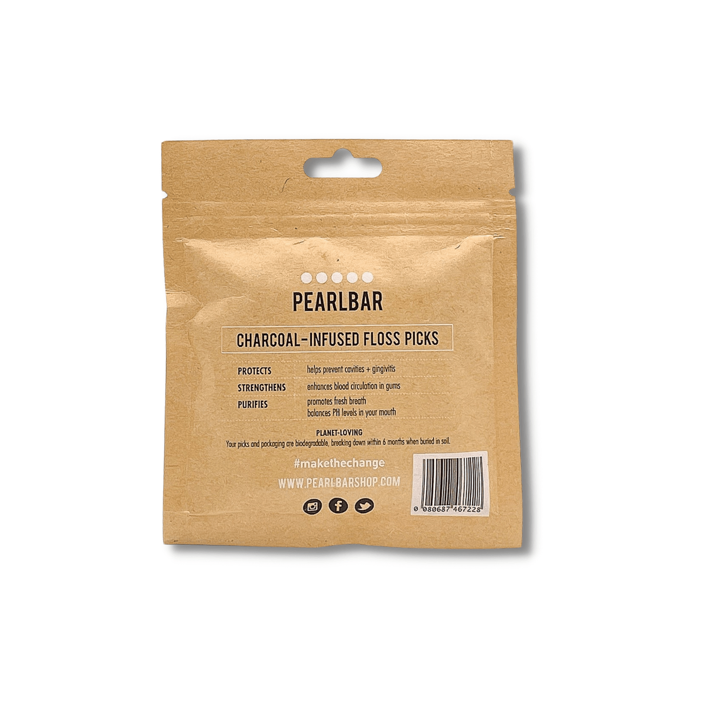 PearlBar Charcoal Infused Dental Flossers - biodegradable, whitens between teeth, travel friendly