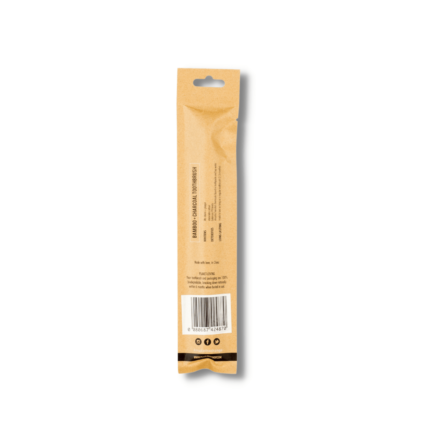 PearlBar Bamboo and Charcoal Toothbrush in Biodegradable Packaging Back View