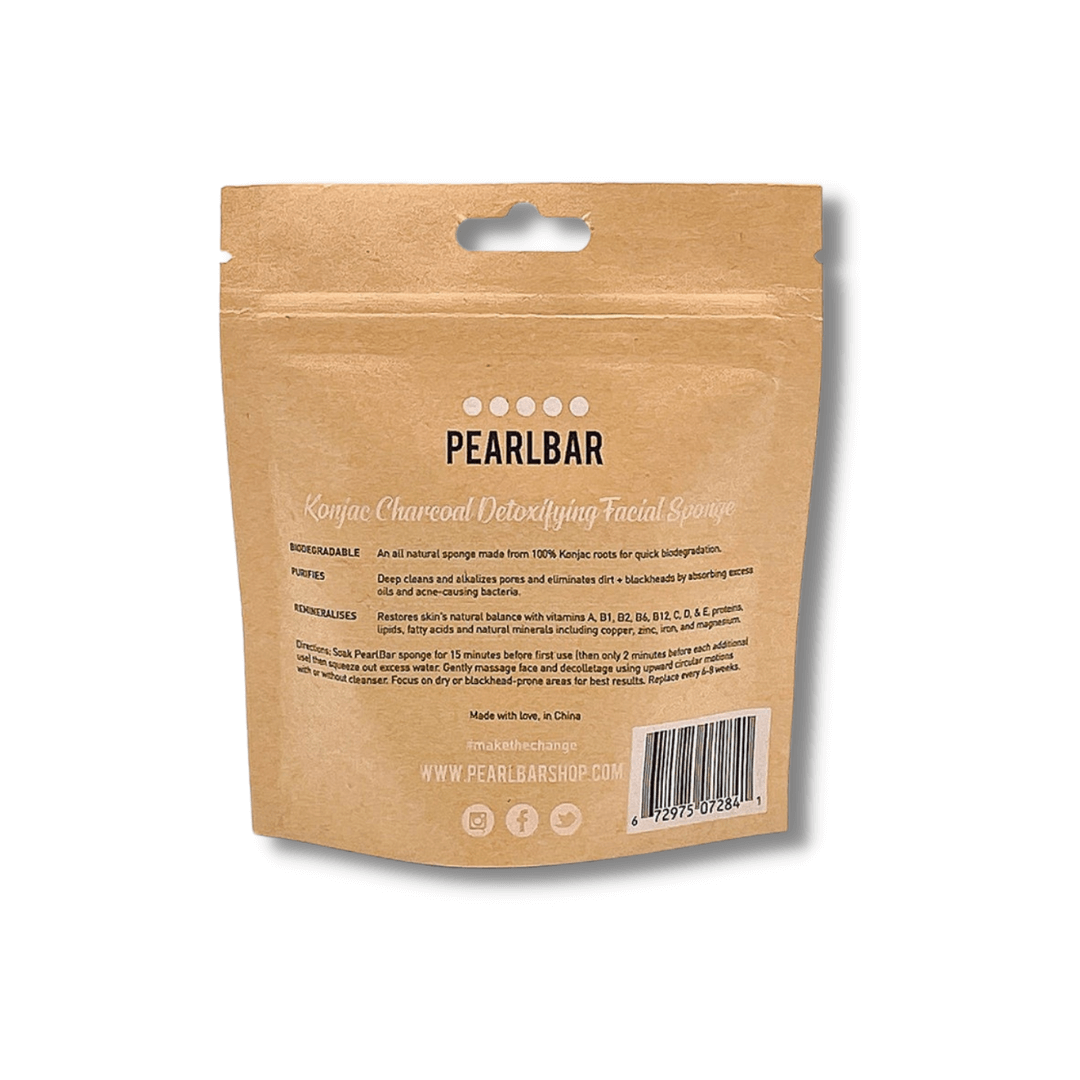 PearlBar Konjac & Charcoal Detoxifying Eco-Friendly Plant-Based Facial Sponge with Biodegradable Package