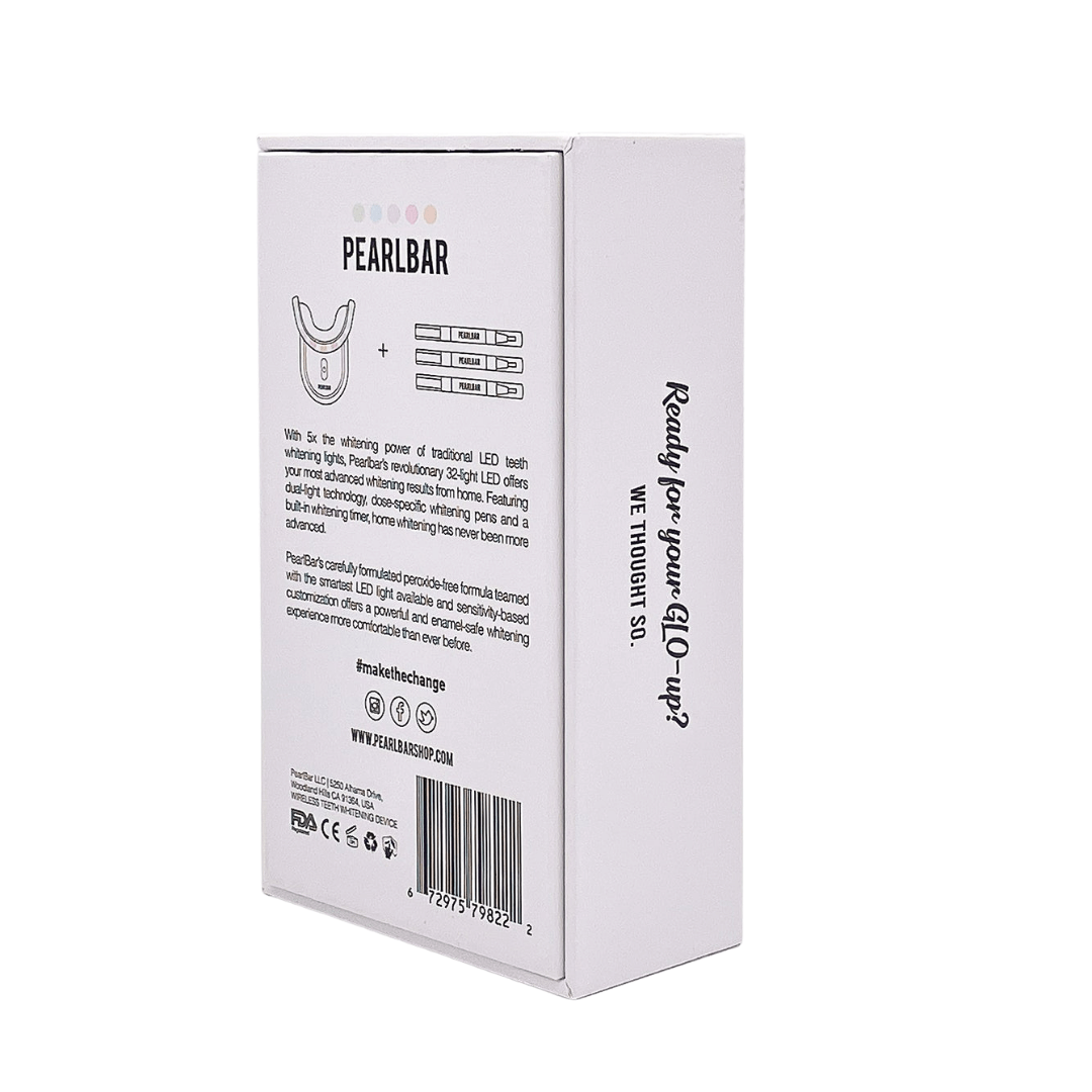 PearlBar Premium 32 Light LED Advanced Teeth Whitening Kit Pictured Back of Box