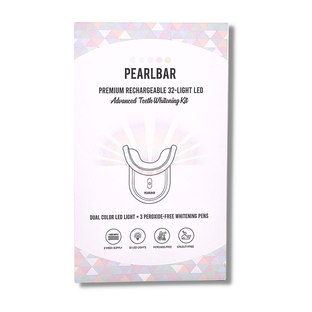 PearlBar Premium 32 Light LED Advanced Teeth Whitening Kit Pictured Front of Box