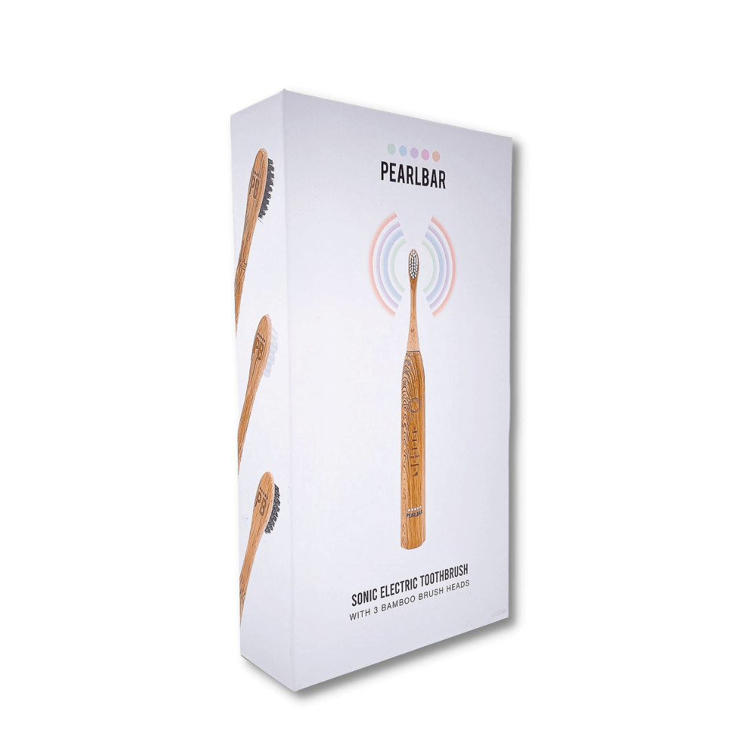 PearlBar Bamboo Sonic Electric Toothbrush - 3 replaceable Bamboo Electric Toothbrush Heads - Sonic powered - Charcoal bristles for natural teeth whitening