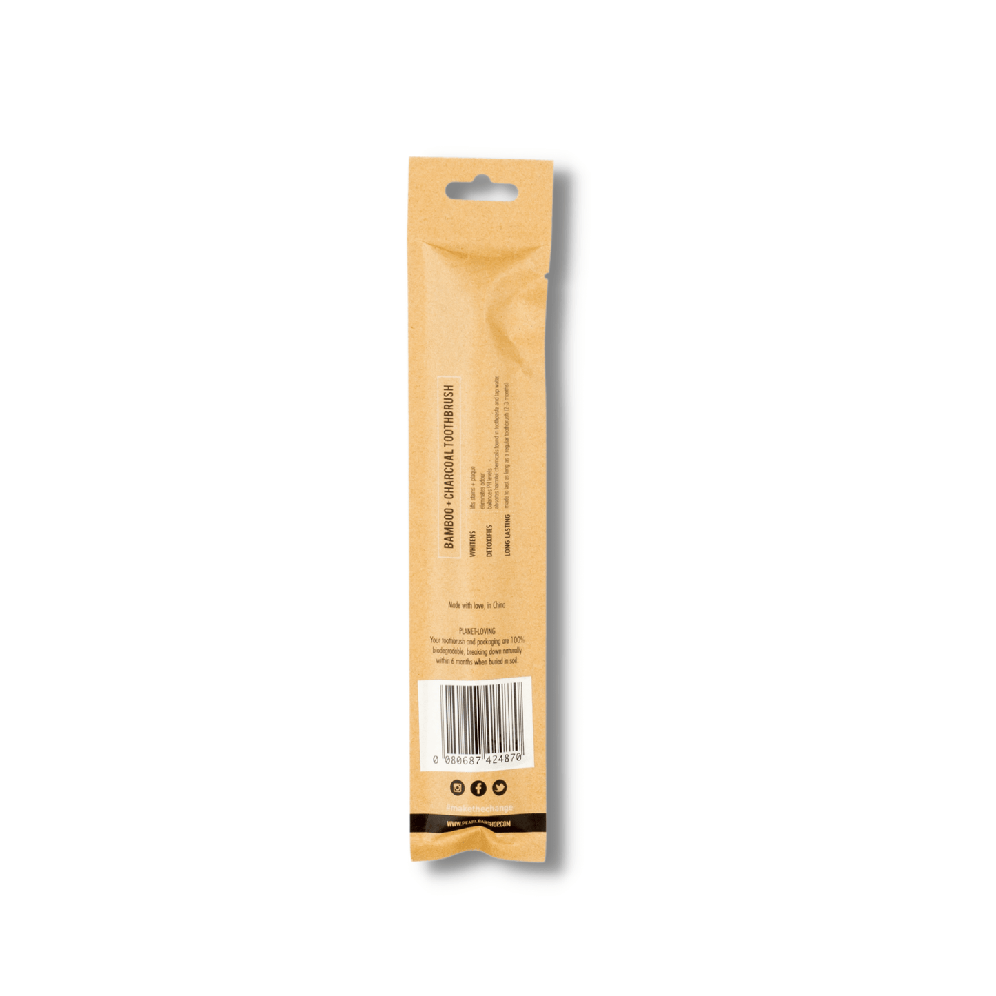 
                  
                    PearlBar Bamboo and Charcoal Toothbrush in Biodegradable Packaging Back View
                  
                