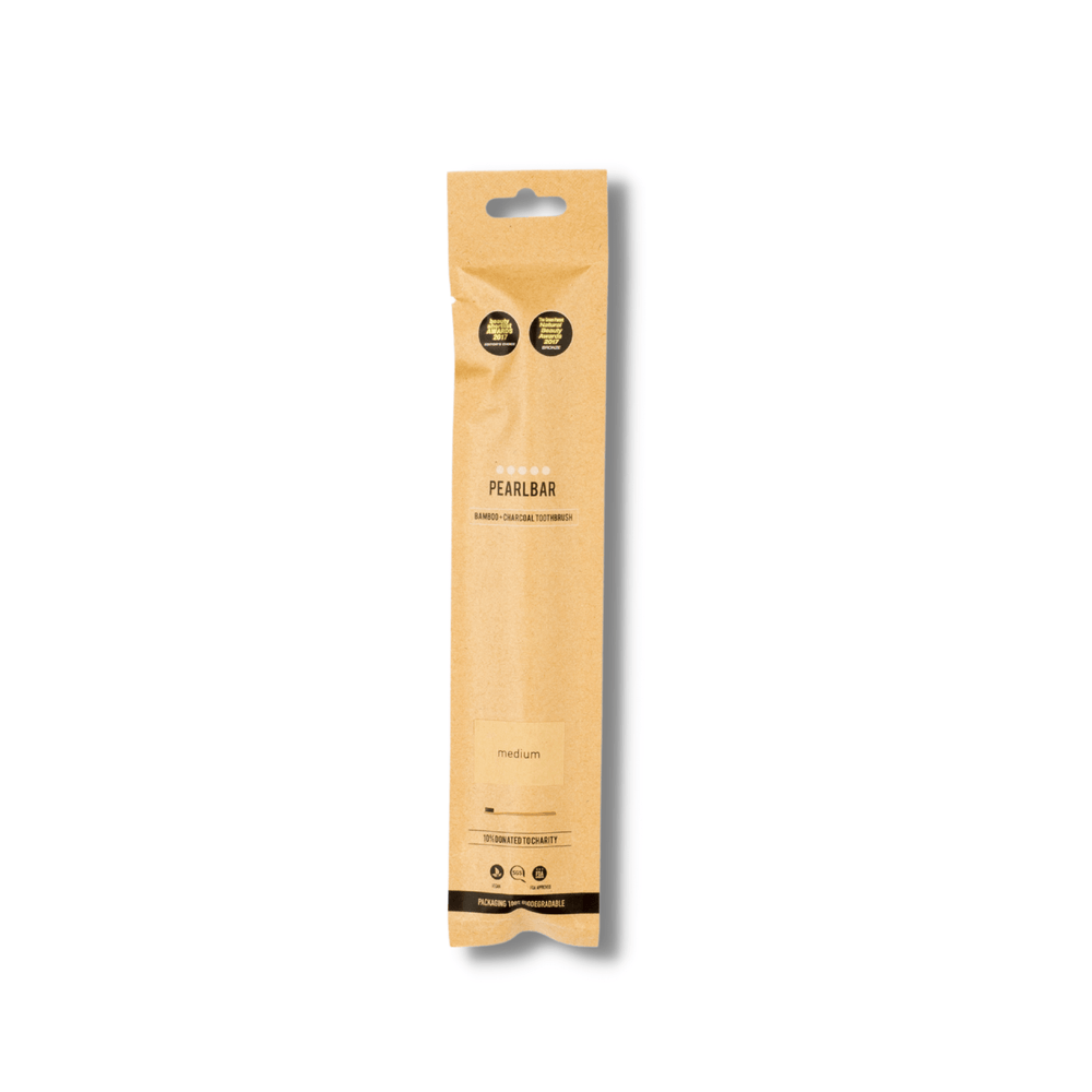 PearlBar Bamboo and Charcoal Toothbrush in Biodegradable Packaging Front View