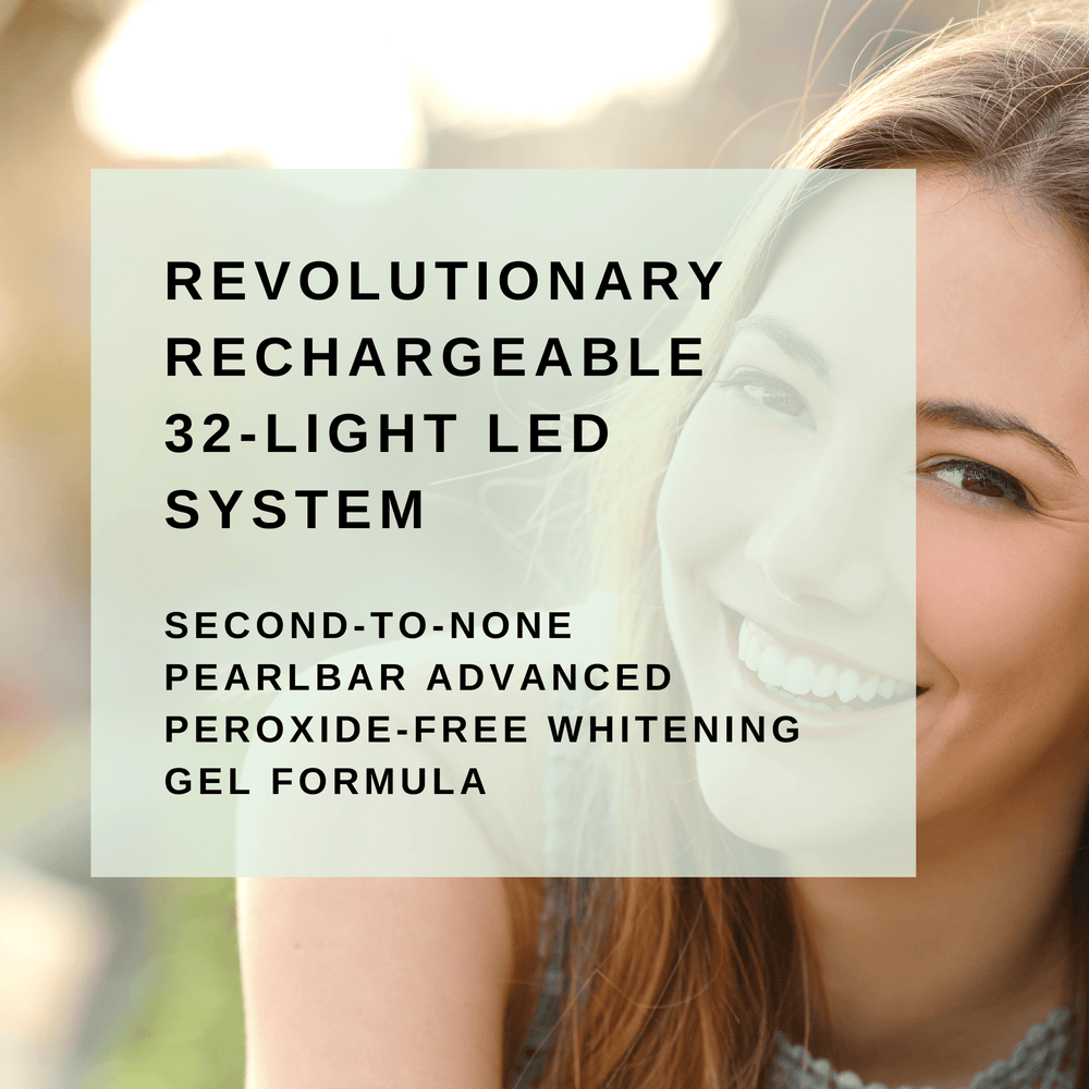 
                  
                    PearlBar Premium LED At-Home Teeth Whitening Kit has a revolutionary rechargeable 32-light LED system for dramatic teeth whitening results fast
                  
                